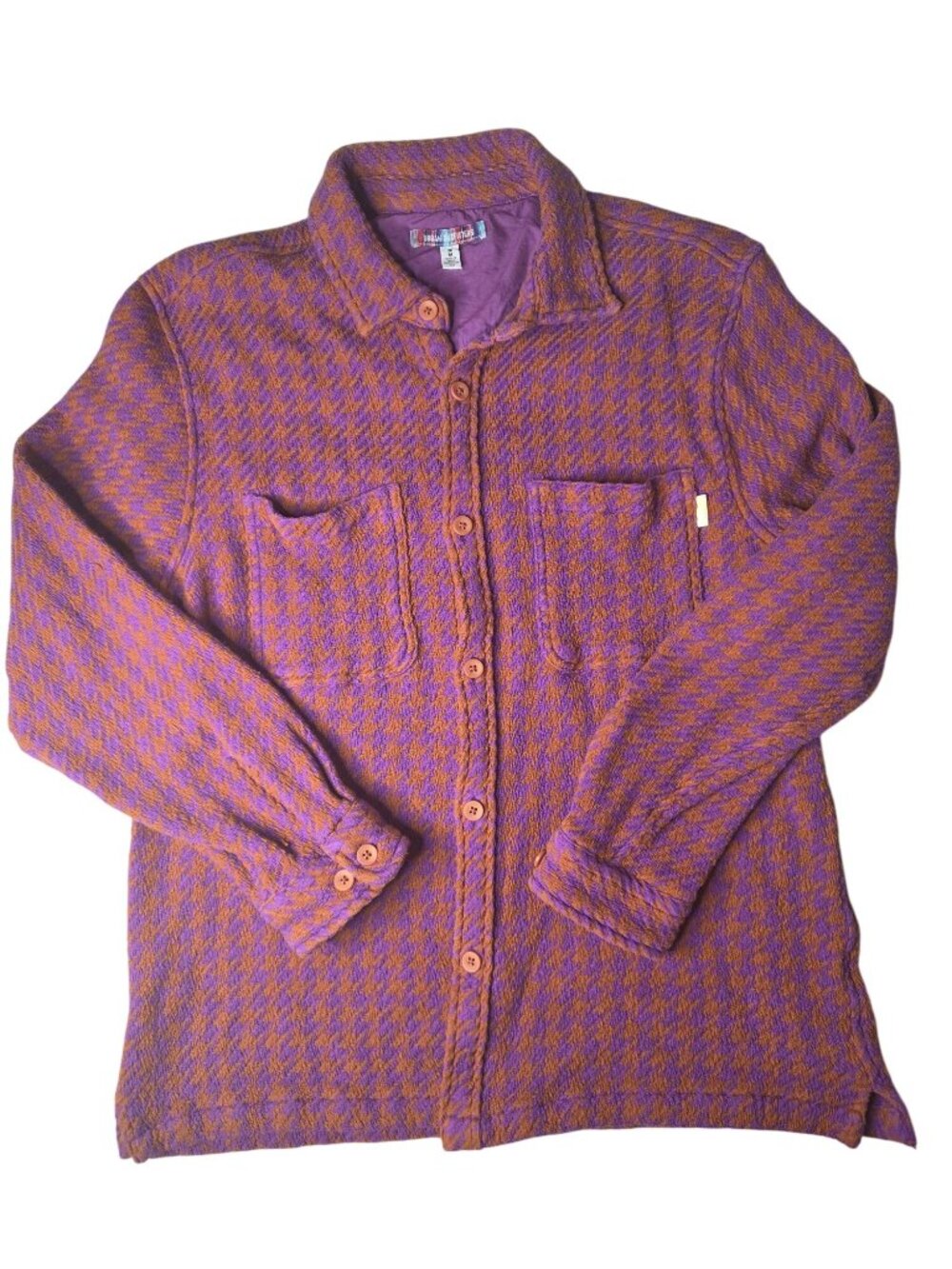 Urban Outfitters Purple & Orange Houndstooth Button-Up Shirt Jacket Size M Cotto - Picture 2 of 8